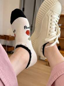 3 Pairs Of Women Thin Breathable Invisible Socks In White, Cherry Red, Mesh, And Lace Design, Cute & Aesthetic Style For Spring/Summer, Suitable For Daily Wear, Party, Date, School, Holiday Gift Christmas Gift - Multicolor - View 5