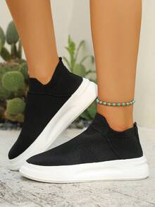 Zapatillas informales con suela gruesa de malla transpirable y ligera, de fácil puesta - Negro - Ver 3