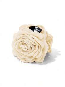 1pc 9cm Fabric Multilayer Rose Flower Big Hair Claw Clips, Elegant & Simple Korean Style, Suitable For Daily Wear Summer Hair Jaw Clip Hair Clamps Hair Clutch Hair Catcher Clip, Casual Fall Winter Hair Clip Hair Accessories For Women For Vacation Outfits Woman - Beige - View 2