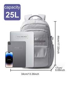 时尚百搭纯色笔记本电脑工作背包，适合 14-15.6 英寸笔记本电脑，男女皆宜，防水校园背包，适合高中和大学，25L 大容量旅行单肩包，防水商务通勤背包，多口袋功能背包，青少年笔记本电脑书包，轻便背包，时尚休闲背包，带衬垫肩带