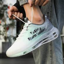 Men's Casual Sports Sneakers, Comfortable Lining, Breathable Mesh Upper, Non-Slip Shock-Absorbing Air Cushion, Versatile Low-Top Streetwear Style, Fashionable Color-Block Design - Gray Moon - View 2