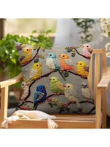 1pc Traditional Style Bird Pattern Pillowcase, 18" X 18", Super Soft Plush, Polyester Material, No Embroidery, Zipper Closure, Machine Washable, Suitable For Farmhouse, Car, Home, Bedroom, Dormitory, Office Decor - Pillow Insert Not Included