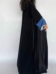 1 pieza Vestido de mujer de unicolor al estilo de Oriente Medio, elegante cárdigan largo vestido/abaya de maxivestido, adecuado para uso diario y festividades, con bloqueo de color estilizado y sencillo en los puños - Azul - Ver 6
