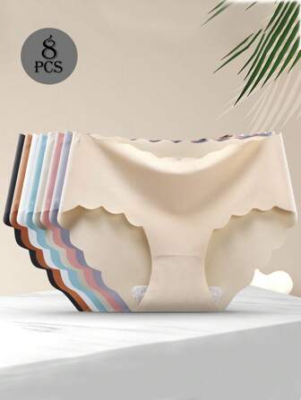 8pcs Women Seamless Underwear, Breathable Mid Waist Cotton Gusset Panties For Girls, Plus Size