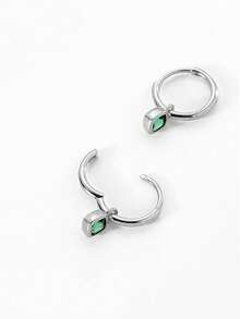 BALMORA 一对925纯银复古优雅几何方形绿色吊坠耳环，适合女性日常佩戴，也可作为友谊派对配饰或礼物。 - 銀色 - 查看 7