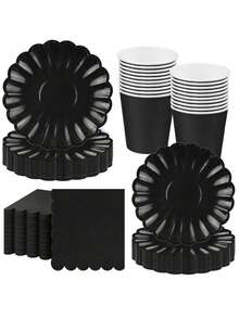 10 cái/20 cái/40 cái/50 cái/bộ, Đĩa giấy hình quạt 9 inch 7 inch Khay đựng đồ ăn dùng một lần có viền vỏ Cốc giấy Khăn giấy Trang trí tiệc cưới sinh nhật (Đen) Quà tặng Ngày của Mẹ Đám cưới Sinh nhật Đồ dùng tiệc Dã ngoại hàng ngày Khay cắm trại - màu đen - Xem 1