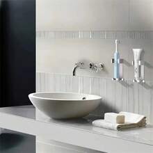 1pc Multifunctional Wall-Mounted Straightener Holder & Organizer - No Assembly Required Adhesive Bathroom Storage Rack With Comb Clips, Plastic Space Saving Design, Practical Shelf Back To School