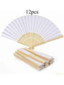 1/5/6/10/12 件折叠纸扇，派对用空白折叠手扇，DIY 工艺品 - 白色 - 查看 13