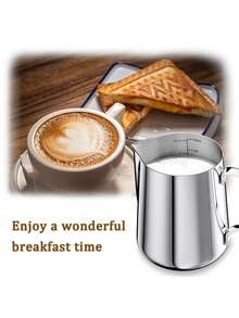 1 套不锈钢牛奶壶，不锈钢牛奶壶，带刻度和配件，咖啡师拿铁艺术笔，适用于卡布奇诺和拿铁，浓缩咖啡，回到学校