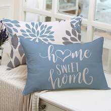 4 件装浅蓝色几何图案抱枕套 - 装饰沙发靠垫套，户外家居装饰，亚麻材质，单面花卉节日抱枕套，不含枕芯。（16 英寸 x 16 英寸、18 英寸 x 18 英寸、20 英寸 x 20 英寸）（12 英寸 x 20 英寸） - 淺藍色 - 查看 11