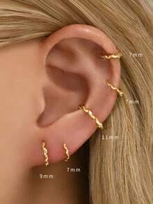 1pc 925 Sterling Silver Twist Hoop Earrings, Hypoallergenic Gold Cartilage Hoop, For Women And Men Daily Wear(Sold As 1piece, Not 1 Pair)
