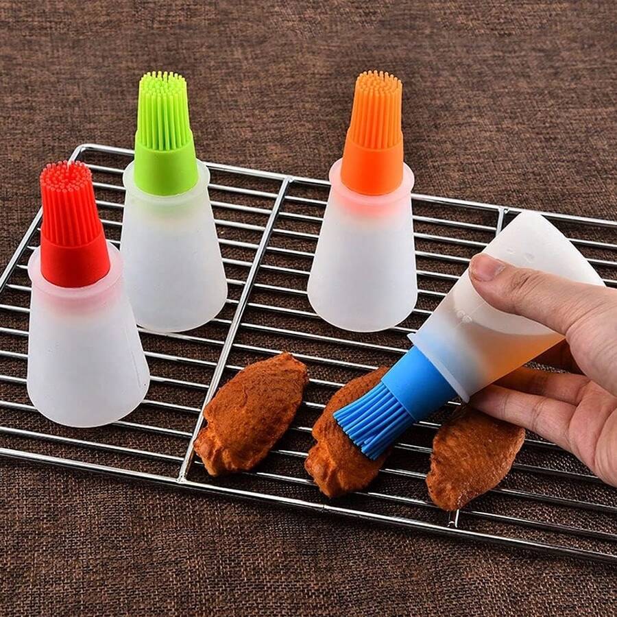 1 Pcs Silicone Oil Brush, High Temperature Resistant, Suitable For Family Barbecue, Outdoor Barbecue, Fried Steak, Household Oil Bottle, Light And Portable, Very Suitable For Camping Barbecue,Cooking Brush For Oil And Sauce - 彩色 - 查看 1