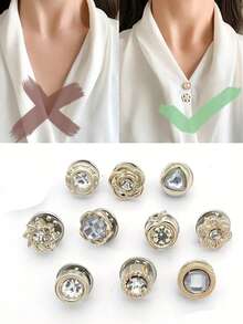 10-Piece Wardrobe Malfunction-Proof Button Fixed Clothes Skirt Waist Adjustment Artifact Rhinestone Brooch Sewing-Free Buttons. - White - View 4