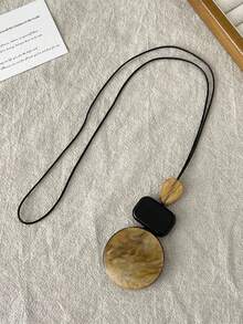 1 件复古孔雀石皮革树脂扎染椭圆形和矩形项链（女士）