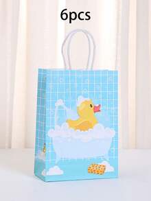 6/12 pièces Sacs en papier jaunes avec poignées, sacs cadeaux de canard en caoutchouc pour bonbons, fêtes, anniversaires. Fournitures de fête de canard bleu - Multicolore - View 9