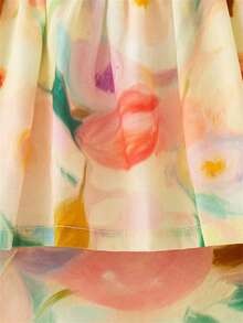 Set de 2 piezas de ropa de verano para niña bebé con top sin mangas y pantalones con estampado de flores en estilo de pintura al óleo, conjunto casual y dulce para vacaciones - Amarillo - Ver 5