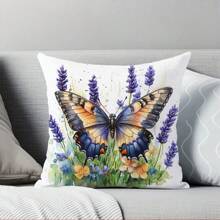 1pc Watercolor Floral & Butterfly Printed Pillow Cover [Inner Pillow Not Included], 11.81*19.71in (30*50cm), [Single-Sided Printing] Polyester Throw Cushion Cover, Room Decor, Home Decor, Bedroom Decor, Room Decoration, Suitable For Sofa, Bed, Living Room, Bedroom, Car, Office, Hotel, Perfect Gift For Family And Friends, All Seasons