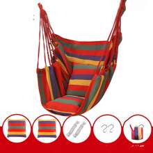1pc Deluxe Striped Canvas Hammock Chair With Pocket & Head Pillow - Foldable Durable Knitted Sling Swing For Indoor/Outdoor Use Soft Brushed Fabric Solid Back Support Includes Side Pocket - Hand Wash/Dry Clean Perfect For Patio Bedroom Living Room Hammock Swing Chair Patio Relaxation Vibrant Outdoor Decor Cozy Relaxation Gear Summer Outdoor Lounge Chair
