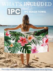 1 pieza Toalla de playa estampada, toalla de baño con estampado de flores coloridas, toalla de moda para la playa, toalla de baño súper absorbente