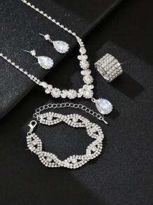 1 Conjunto de Joias da Moda para Mulheres: 1 Colar, 1 Par de Brincos, 1 Pulseira, 5 Anéis Elásticos, Adequado para Uso Diário, Banquetes, Vestidos de Casamento, Festivais de Música, Mês do Orgulho, Sessões de Fotos de Formatura, etc.