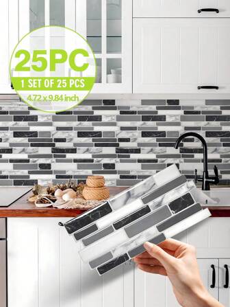 25pcs Kitchen Backsplash Stickers, Marble Pattern, Water/Oil/Wear Resistant, Removable Wall Decal For Kitchen, Bathroom, Home Decor, Size: 25pcs, 9.84x4.72 Inches Room Decor Wallpapers Wall Paper Wallpaper Wall Stickers Wall Decor Wall Sticker Kitchen Accessories Kitchen Items Kitchen Decor