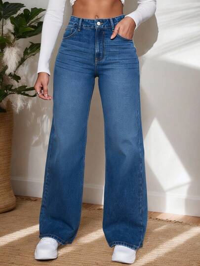 Pantalón Mezclilla Mujer Corte Cintura Alta Wide Leg