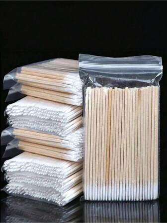 500pcs/200pcs/100pcs Pack Disposable Wooden Micro Mascara Wands Without Lint, Lash Extension Tool And Glue Remover, Mini Makeup Brush