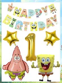 SPONGEBOB Conjunto de globos de Bob Esponja, decoración de fiesta de cumpleaños infantil de dibujos animados y anime, globos de película de aluminio, elementos de decoración de fondo