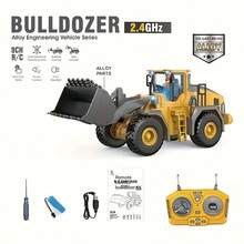 4件套遥控工程车玩具，2.4G 11通道遥控挖掘机、卡车、推土机，合金塑料工程车，遥控工程玩具套装 - Lingkun遥控挖掘机玩具，适合男孩女孩，最佳生日礼物，2.4GHz遥控工程玩具车带金属铲 - 合金工程車 - 查看 17