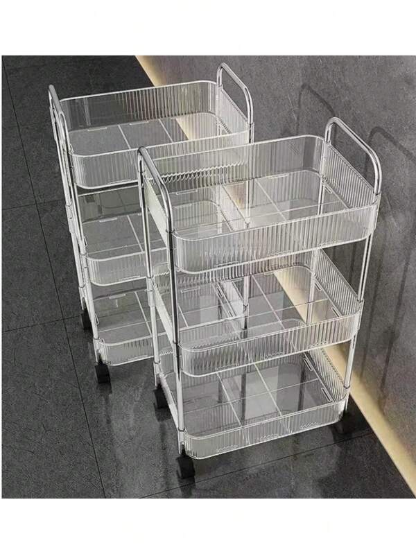Carrinho de rodinhas compacto e transparente, suporte de armazenamento móvel multicamadas para banheiro, cabeceira, lanche, quarto, cosméticos