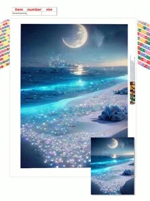 Diamond Painting Art Full Diamond Painting Kit, Seaside Landscape Pattern Round Rhinestone Embroidery, Casual DIY Handmade, Suitable For Adults And Craft Lovers, For Home Wall Decoration, Creative Gifts