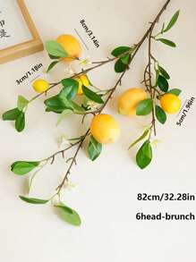 1/2Branches Artificial Plants,Artificial Lemons Branches, 8 Head Faux Lemons With Stem Fake Lemon Themed For Kitchen Decoration Party Spring Summer Decor (Yellow)