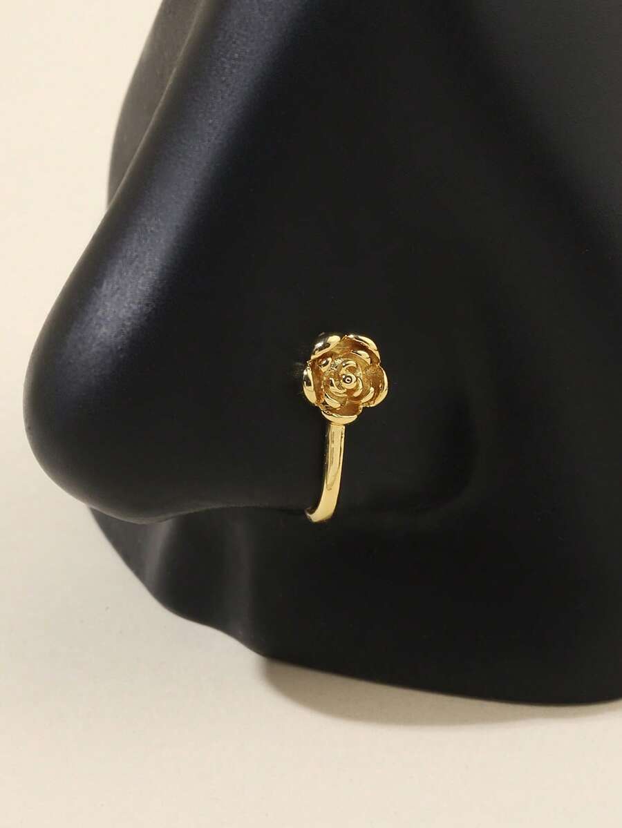1 件金色玫瑰花 U 型鼻夹，无需穿孔鼻环，适合女性日常佩戴 - 金色 - 查看 1
