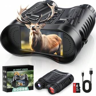 4K Adult Infrared Night Vision Binoculars, 3.2 Inch Large Screen, 8x Digital Zoom, 32GB Card To Save Photos And Videos, Suitable For Camping, Hunting