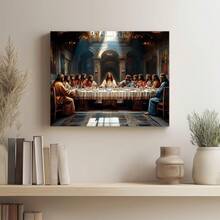 1PCS Framed Art Jesus Last Supper Canvas Wall Decor, Bible Story Christian Jesus And Twelve Apostles Painting Picture, Christian Wall Religious Print Artwork, Home Office Decoration, Suitable For Prayer Room, Bedroom, Living Room, Dining Room, Bathroom, Study, Kitchen, Apartment, Office, Hotel, Bar, Studio, Dressing Room, Corridor Wall Background Decoration - 彩色 - 查看 2