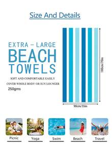 1pc Blue & White Striped Beach Towel, Super Absorbent & Fast Drying, Suitable For Travel, Swimming, Yoga, Camping, Available In Multiple Sizes, Beach Accessory Beach Essentials - Blue and White - View 10