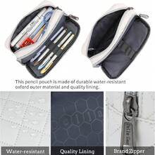 Estuche para Lápices de Gran Capacidad, Bolsa de Lápices Estética para Organizador de Papelería de Oficina, Bolsa de Lápices Simple y Resistente Multifuncional para Hombres - Negro - Beis - Ver 4