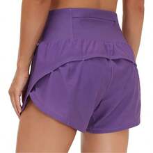 Womens High Waisted Running Shorts Quick Dry Athletic Workout Shorts With Mesh Liner Zipper Pockets - Purple - View 1