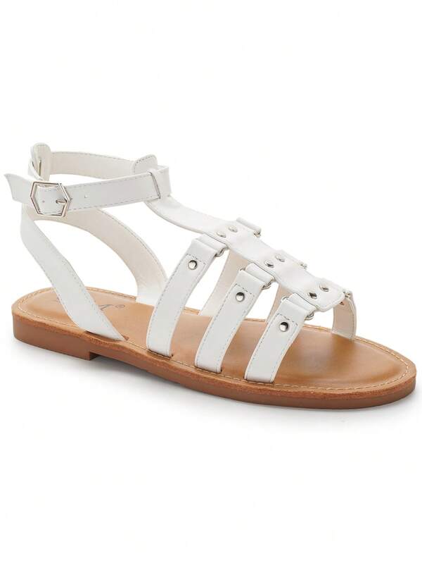 Damen Flache Gladiatoren Sandalen mit Schnallenverschluss und Nieten Mehrfach-Riemen Design für bequeme Sommer-Outfits