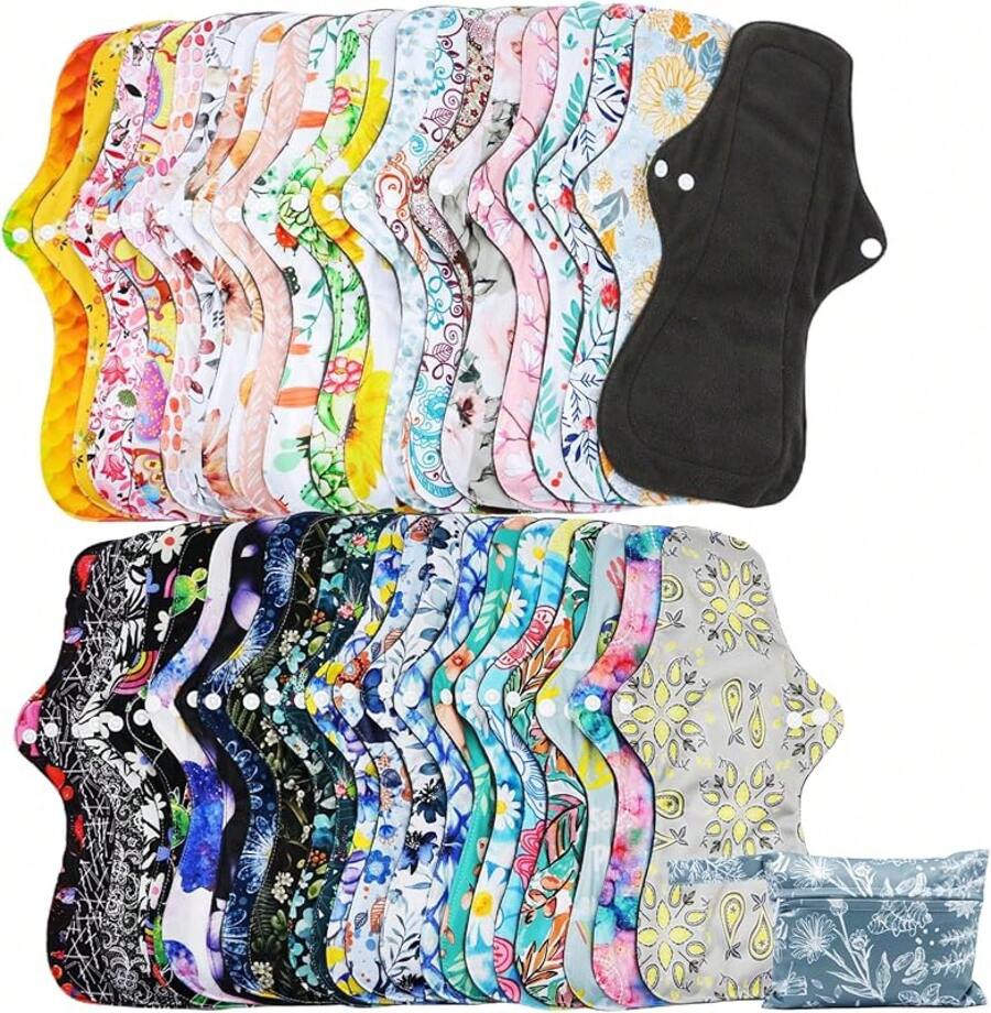 Large Random Prints Reusable Cloth Menstrual Pads Waterproof Sanitary Pads (5randompads)