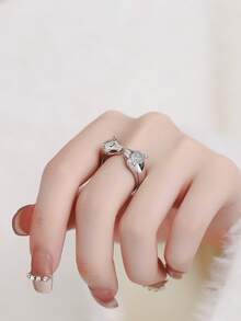 1pc Leopard Head Ring, New Fashion Pearl & Rhinestone Inlaid Adjustable Design Finger Ring, Summer Accessory Gift For Girls - Double Leopard Head - View 3