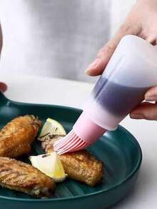 1 pieza Brocha de silicona con botella, brocha para freidora de aire, panqueques, a la parrilla, hornear, control de aceitado con mango resistente al calor - Rosa - Ver 3