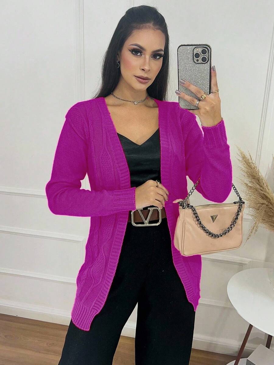 Long Sleeve Winter Kimono Knit - Red Violet - View 1