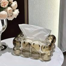 1pc Elegant Cloud-Shaped Tissue Box Holder, Made Of Glossy Black Plastic, Suitable For Living Room, Bedroom & Kitchen, Featuring Starry Decor, Spherical Textured Surface, Stylish & Functional Home Decor Accessory