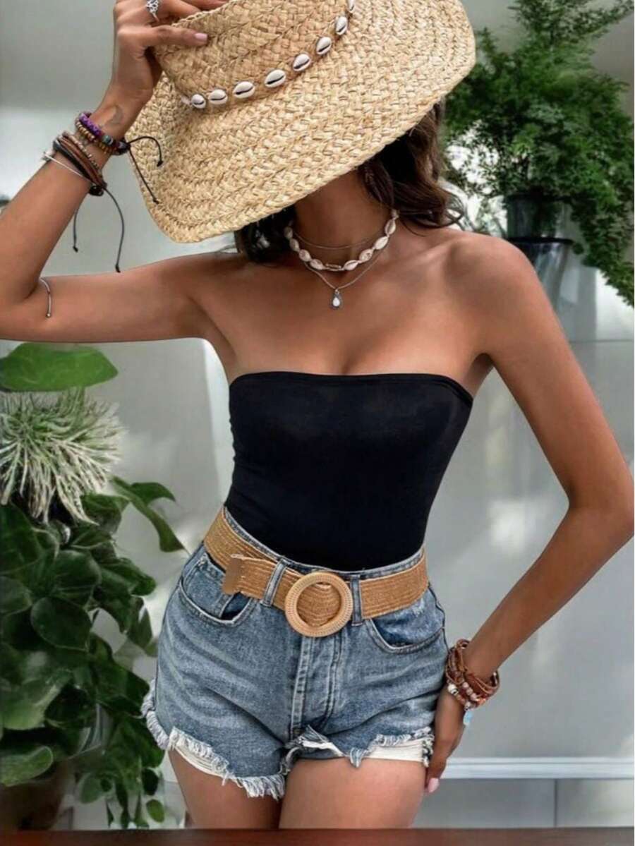 Body sexy sin tirantes para mujer - Negro - Ver 1