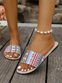 1 par de sandalias planas de estilo simple y casual, de uso casual para exterior y vacaciones de verano, para chicas jóvenes