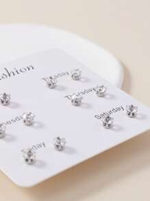 6 paires de boucles d'oreilles minimalistes ornées de strass, ensemble de bijoux à la mode en métal multi-styles, cadeau pour femmes, à porter au quotidien