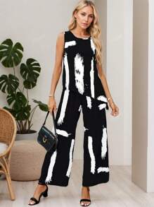 Conjuntos Elegantes Para Dama De Verano,Tops Holgado Asimétrico y Pantalones Anchos Con Cintura Elástica
