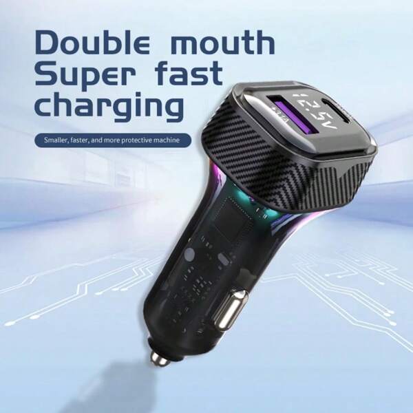 Car Charger Dual Charging Ports PD30W Type C Support Fast Charging USB Car Adapter With Voltage Display 12-24V Universal Model For Iphone For Android Charging