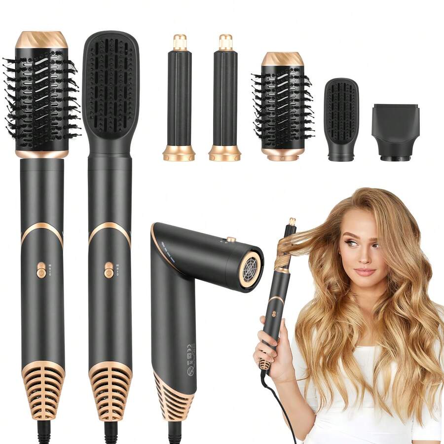 5 In 1 Auto Hair Wrap Hairstyler,Hot Air Brush For Hair Styling, Hair Blow Dryer Brush Set With Detachable Heads Comb For Straightening Voluming,Ionic Care Frizz-Free - 黑色 - 查看 1